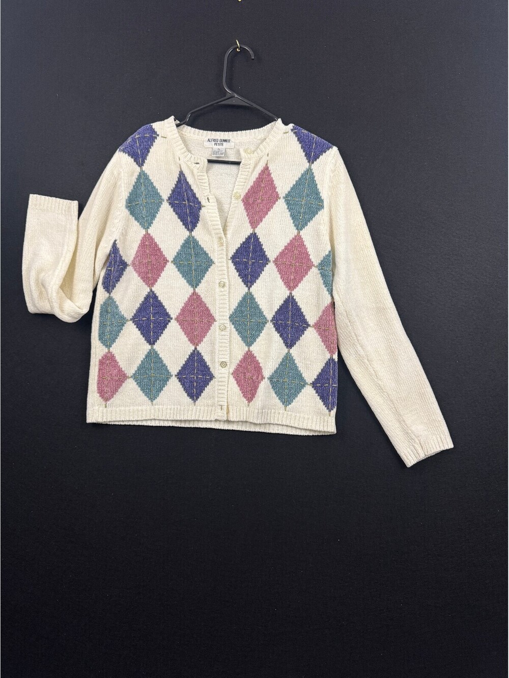 Alfred Dunner Petite Argyle Pattern Acrylic Cardigan Sweater Petite Large